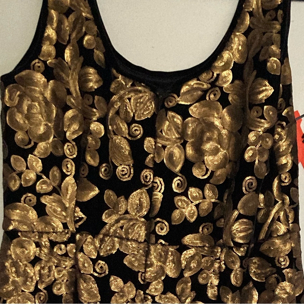Tatyana Gold and Black Sequin and Soft Velvet MIDI Dress - Picture 4 of 6